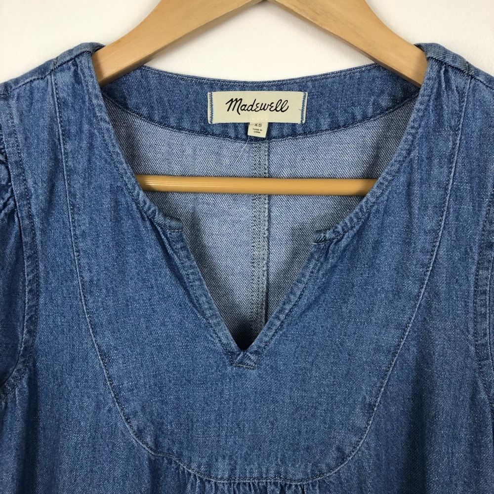 Madewell Linen Blend Denim Popover Swing Dress - Picture 3 of 9